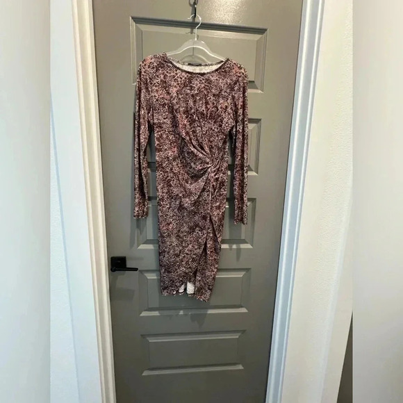 T Tahari Brown Mauve Print Dress Size Medium - Picture 2 of 11